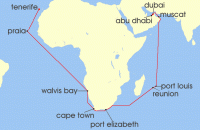 Cruise itinerary map for AIDA 34 Nacht Von Dubai uber Afrika nach Teneriffa (134944)
