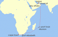 Cruise itinerary map for AIDA 20 Nacht Von Dubai uber Mauritius nach Kapstadt 1 (134945)