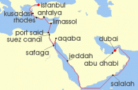 Cruise itinerary map for Oceania Cruises 21 Night Emirates & Sultanates Dubai to Istanbul (133078)