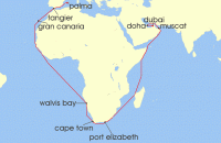 Cruise itinerary map for TUI Cruises 39 Nachte - Weltentdecker-Route - Ab Dubai/Bis Palma (139305)