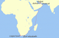 Cruise itinerary map for TUI Cruises 19 Nachte - Auszeit Zwischen Den Kontinenten - Ab Dubai/Bis Kapstadt (139303)