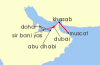 Cruise itinerary map for Aroya Cruises 7 Night Dubai, United Arab Emirates to Dubai, United Arab Emirates (141667)