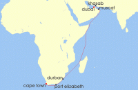 Cruise itinerary map for TUI Cruises 17 Nachte - Auszeit Zwischen Den Kontinenten - Ab Dubai/Bis Kapstadt (134367)