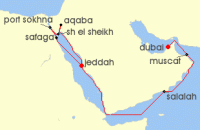 Cruise itinerary map for Explora Journeys 17 Night An Extended Journey of Elegant Shores & Historic Horizons (138364)