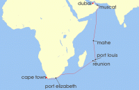 Cruise itinerary map for TUI Cruises 19 Nachte - Auszeit Zwischen Den Kontinenten - Ab Dubai/Bis Kapstadt (134510)