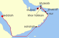 Cruise itinerary map for Explora Journeys 15 Night An Extended Journey through Sunlit Kingdoms & Sacred Heritage (138358)