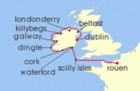 Cruise itinerary map for Windstar Cruises 10 Night Circumnavigating Ireland (123926)