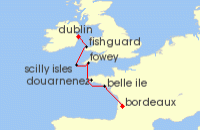 Cruise itinerary map for SeaDream Yacht Club 7 Night Wales, England & France Discovery (115714)