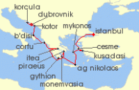 Cruise itinerary map for Seabourn 15 Night Croatia, Montenegro & Ephesus (137157)