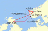 Cruise itinerary map for Ambassador Cruise Line 10 Night Summertime Fjordland (135764)