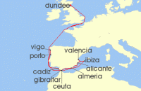 Cruise itinerary map for Ambassador Cruise Line 19 Night Mediterranean Moments & Solar Eclipse (135755)