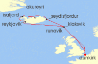 Cruise itinerary map for CFC Croisieres 13 Nuit Islande, terre de feu et de geysers (140694)