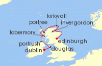 Cruise itinerary map for Windstar Cruises 8 Night Gaelic Explorers (123769)