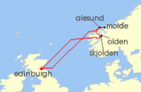 Cruise itinerary map for Fred Olsen Cruise Lines 7 Night Scenic Fjords of Norway (138920)