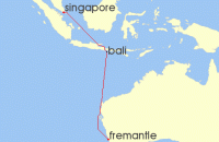 Cruise itinerary map for Silversea Cruises 9 Night Fremantle (Perth), Western Australia To Singapore (136957)