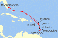 Cruise itinerary map for Celebrity Cruises 11 Night Ultimate Southern Caribbean (131914)