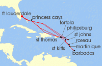 Cruise itinerary map for Princess Cruises 20 Night Caribbean Explorer (126167)