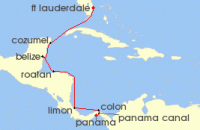 Cruise itinerary map for Viking Cruises 10 Night Classic Panama Canal Passage (101209)