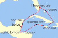 Cruise itinerary map for Crystal Cruises 11 Night The Americas & Caribbean - Fort Lauderdale To Fort Lauderdale (137548)