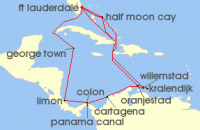 Cruise itinerary map for Holland America Line 21 Night Southern Caribbean & Panama Canal: Abc Islands (119837)