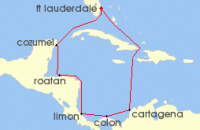 Cruise itinerary map for Crystal Cruises 10 Night The Americas & Caribbean - Fort Lauderdale To Fort Lauderdale (142267)