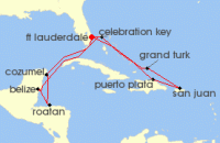 Cruise itinerary map for Princess Cruises 14 Night Eastern/Western Caribbean Adventurer (141086)