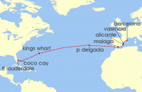 Cruise itinerary map for Royal Caribbean Cruises 15 Night Spain & Bermuda Transatlantic (127344)