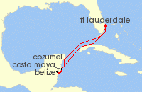 Cruise itinerary map for Celebrity Cruises 7 Night Mexico & Belize Holiday (141760)