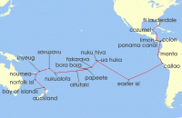 Cruise itinerary map for Silversea Cruises 48 Night Fort Lauderdale, Florida To Auckland (131106)