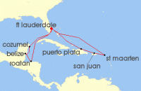 Cruise itinerary map for Princess Cruises 14 Night Eastern/Western Caribbean Adventurer (141078)