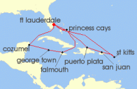 Cruise itinerary map for Princess Cruises 14 Night Eastern/Western Caribbean Adventurer (140894)