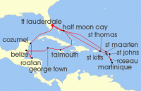 Cruise itinerary map for Holland America Line 21 Night Western & Eastern Caribbean: Mexico & Leeward Islands (131273)