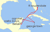 Cruise itinerary map for Celebrity Cruises 7 Night Grand Cayman, Belize & Mexico (141757)
