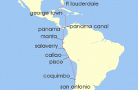Cruise itinerary map for Holland America Line 16 Night Inca & Panama Canal Discovery: Lima Overnight (106496)
