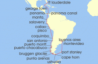 Cruise itinerary map for Holland America Line 31 Night Panama Canal, Inca & South America: Chilean Fjords (130120)
