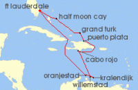 Cruise itinerary map for Holland America Line 11 Night Southern Caribbean: Abc Islands (132763)