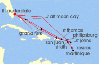 Cruise itinerary map for Holland America Line 18 Night Eastern Caribbean: Bahamas & San Juan Holiday (129885)