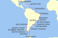 Cruise itinerary map for Cunard Line 37 Night Fort Lauderdale To San Antonio (130525)