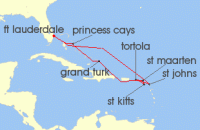 Cruise itinerary map for Princess Cruises 10 Night Southern Caribbean with St. Kitts Holiday (130797)