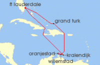 Cruise itinerary map for Princess Cruises 9 Night Southern Caribbean with ABC Islands (140999)