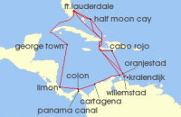 Cruise itinerary map for Holland America Line 21 Night Panama Canal & Southern Caribbean: Abc Islands (132461)