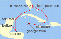 Cruise itinerary map for Holland America Line 10 Night Western Caribbean: Greater Antilles, Belize & Mexico (131270)
