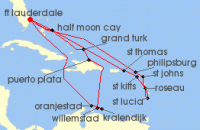 Cruise itinerary map for Holland America Line 21 Night Southern & Eastern Caribbean: Abc & Leeward Islands (119872)