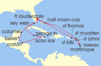Cruise itinerary map for Holland America Line 21 Night Western & Eastern Caribbean: Mexico & Leeward Islands (134315)