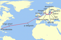 Cruise itinerary map for Princess Cruises 27 Night Scandinavia & Baltic Grand Adventure (135267)