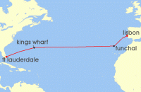 Cruise itinerary map for Silversea Cruises 14 Night Fort Lauderdale, Florida To Lisbon (118345)