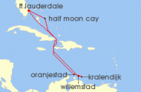 Cruise itinerary map for Holland America Line 9 Night Southern Caribbean & Abc Islands With History Channel (100273)