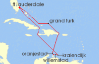Cruise itinerary map for Princess Cruises 9 Night Southern Caribbean with ABC Islands (141004)