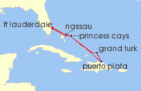 Cruise itinerary map for Princess Cruises 7 Night Eastern Caribbean with Turks & Caicos (134016)