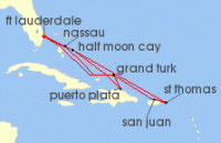 Cruise itinerary map for Holland America Line 14 Night Eastern Caribbean: Bahamas & San Juan (126832)